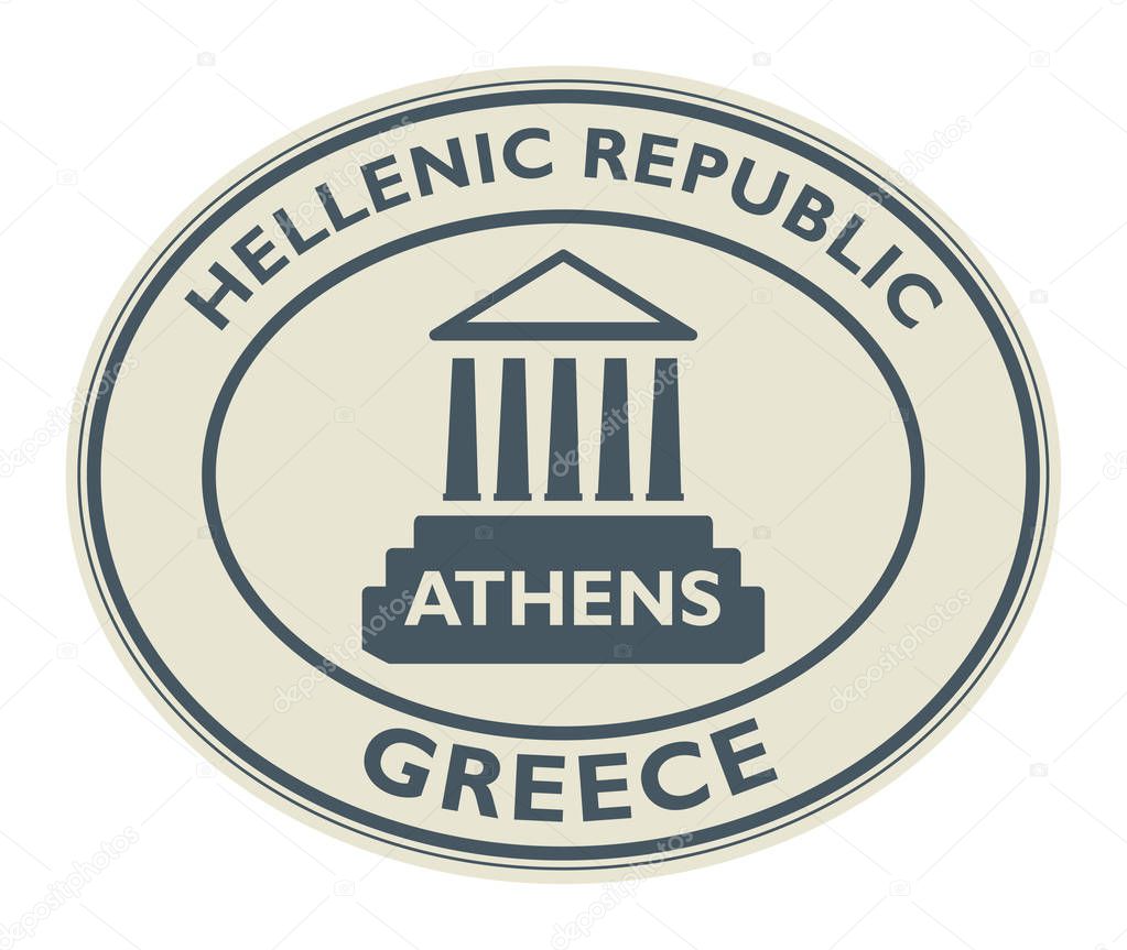 Stamp with Parthenon and the word Athens, Greece