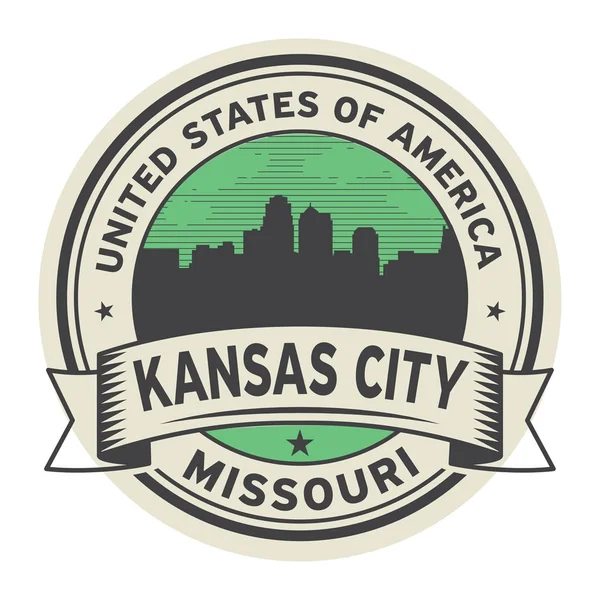 Sello o etiqueta con el nombre de Kansas City, Missouri — Archivo Imágenes Vectoriales