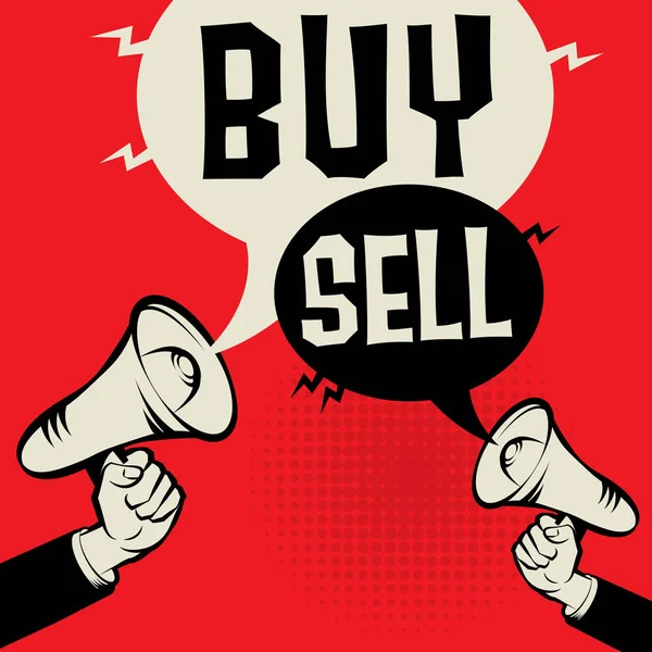 Szöveg venni és eladni megafon kézzel — Stock Vector