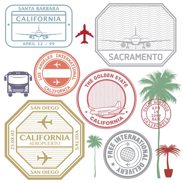 Affranchissement rétro timbres de l'aéroport des États-Unis ensemble Californie état — Image vectorielle