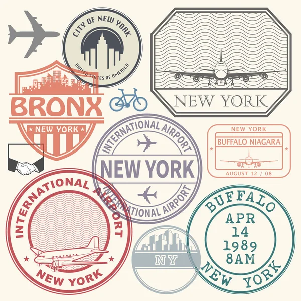 Retro Usa luchthaven postzegels instellen New York — Stockvector