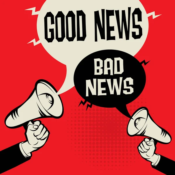 Megáfono Mano concepto de negocio Buenas noticias versus malas noticias — Archivo Imágenes Vectoriales