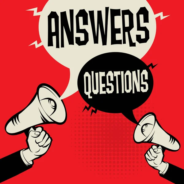 Megafone Mão conceito de negócio Respostas versus Perguntas — Vetor de Stock