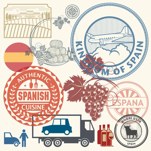 Selos de viagem ou símbolos definidos Espanha — Vetor de Stock