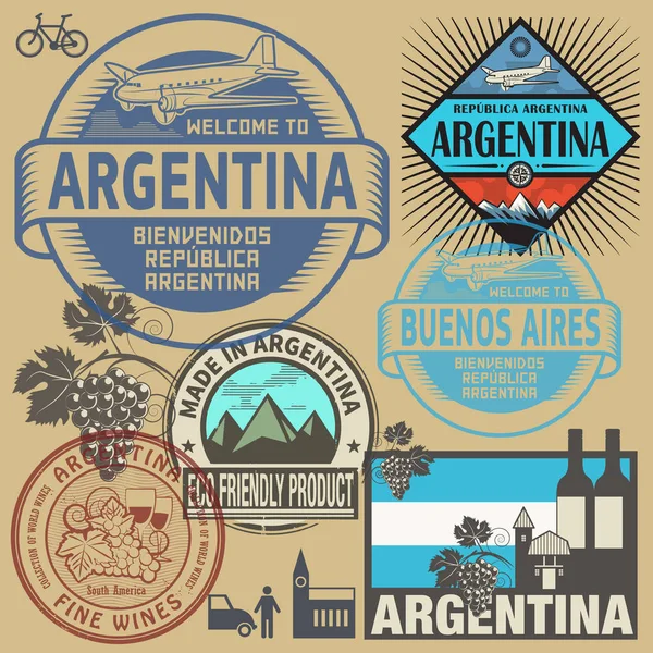 Conjunto de sellos o símbolos de viaje Argentina — Vector de stock