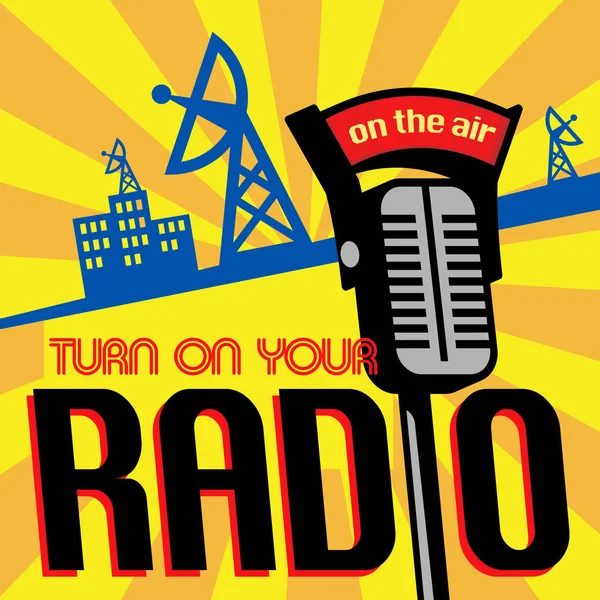 Radyo istasyonu kule yayın poster — Stok Vektör