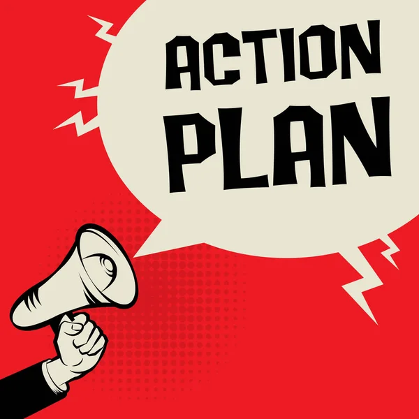 Megaphone Concept d'entreprise manuelle Plan d'action — Image vectorielle