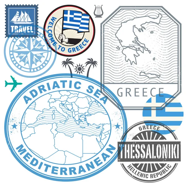 Conjunto de sellos o símbolos de viaje Grecia — Vector de stock