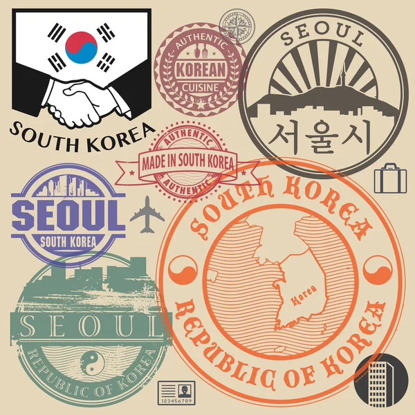 Ταξίδια ή αεροδρόμιο γραμματόσημα ή σύμβολα που Νότια Κορέα — Διανυσματικό Αρχείο