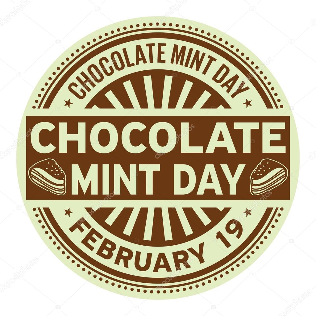 Chocolate Mint Day, February 19, rubber stamp, vector Illustration