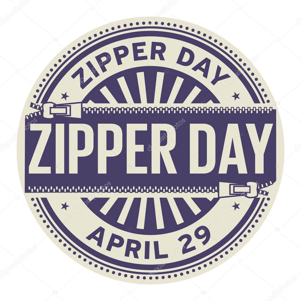 Zipper Day, April 29, rubber stamp, vector Illustration