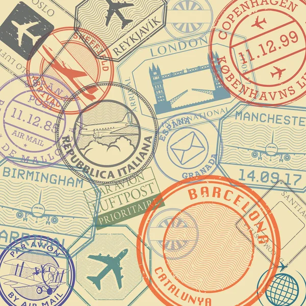 Série de timbres ou symboles de voyage, pays européens — Image vectorielle