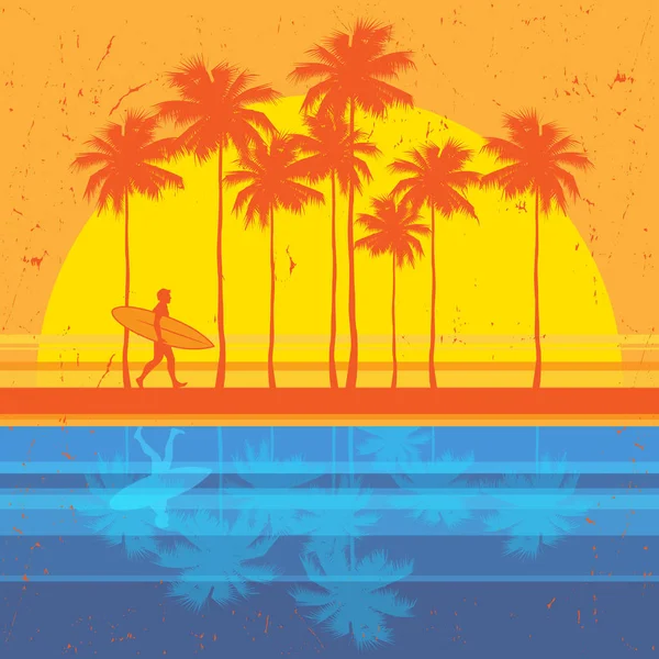 California beach, sörfçü poster — Stok Vektör