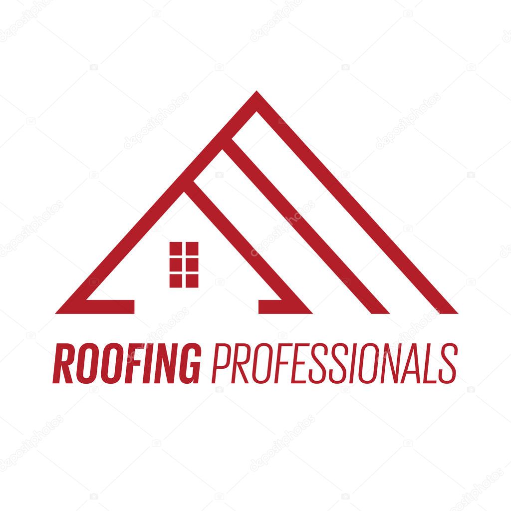 House roof logotype or sign with text Roofing Professionals. Minimalistic logo for building or industrial company, vector illustration