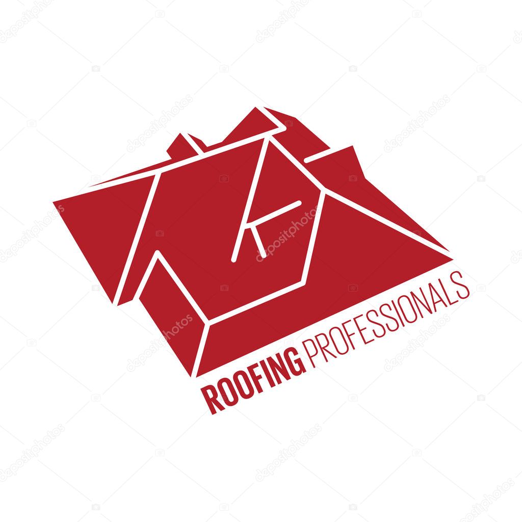 House roof logotype or sign with text Roofing Professionals. Minimalistic logo for building or industrial company, vector illustration