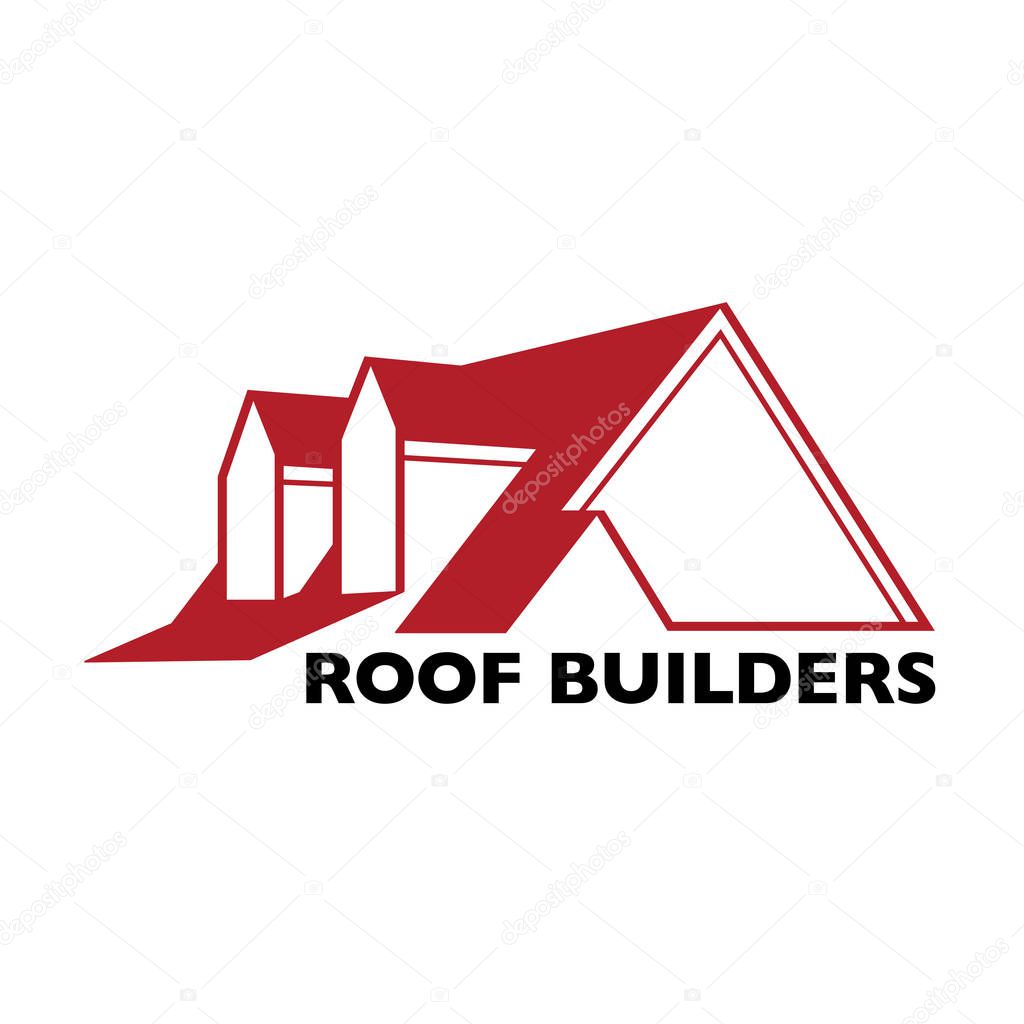 House roof logotype or sign with text Roof Builders. Minimalistic logo for building or industrial company, vector illustration