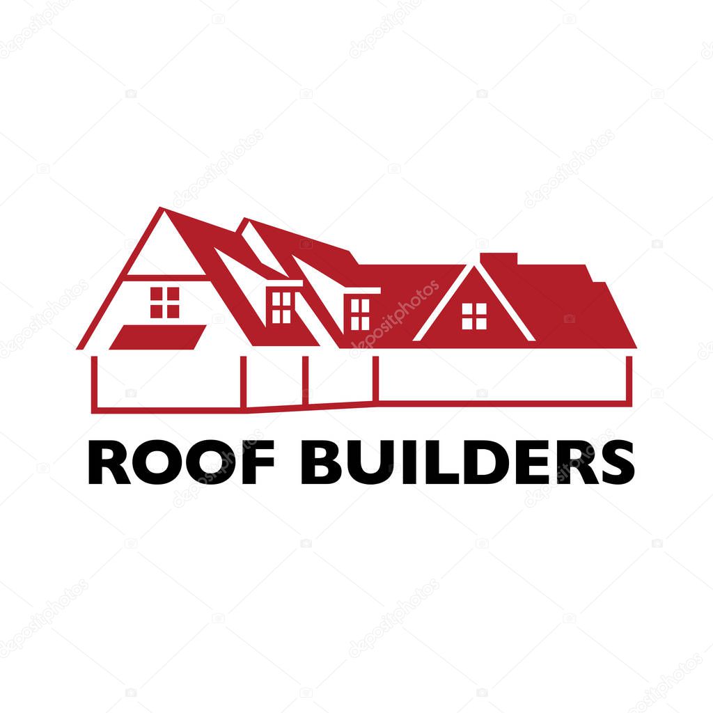 House roof logotype or sign with text Roof Builders. Minimalistic logo for building or industrial company, vector illustration