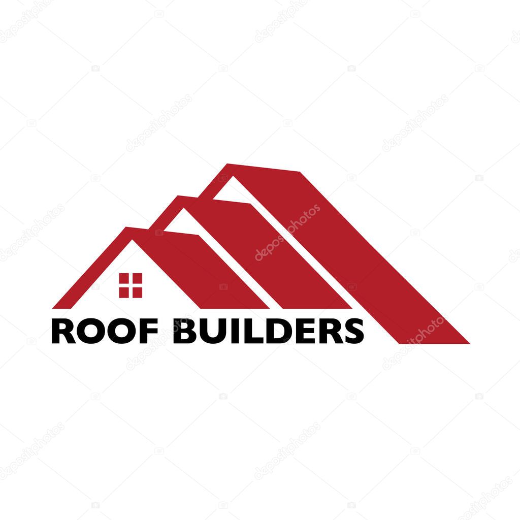 House roof logotype or sign with text Roof Builders. Minimalistic logo for building or industrial company, vector illustration