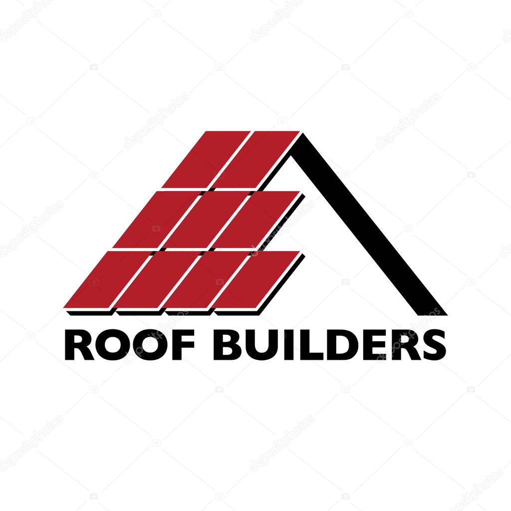 House roof logotype or sign with text Roof Builders. Minimalistic logo for building or industrial company, vector illustration