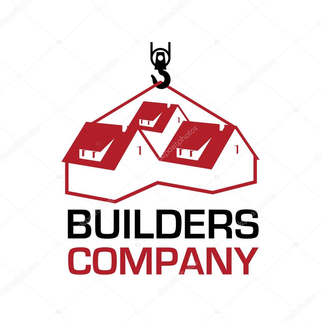 House roof logotype or sign with text Builders Company. Minimalistic logo for building or industrial company, vector illustration