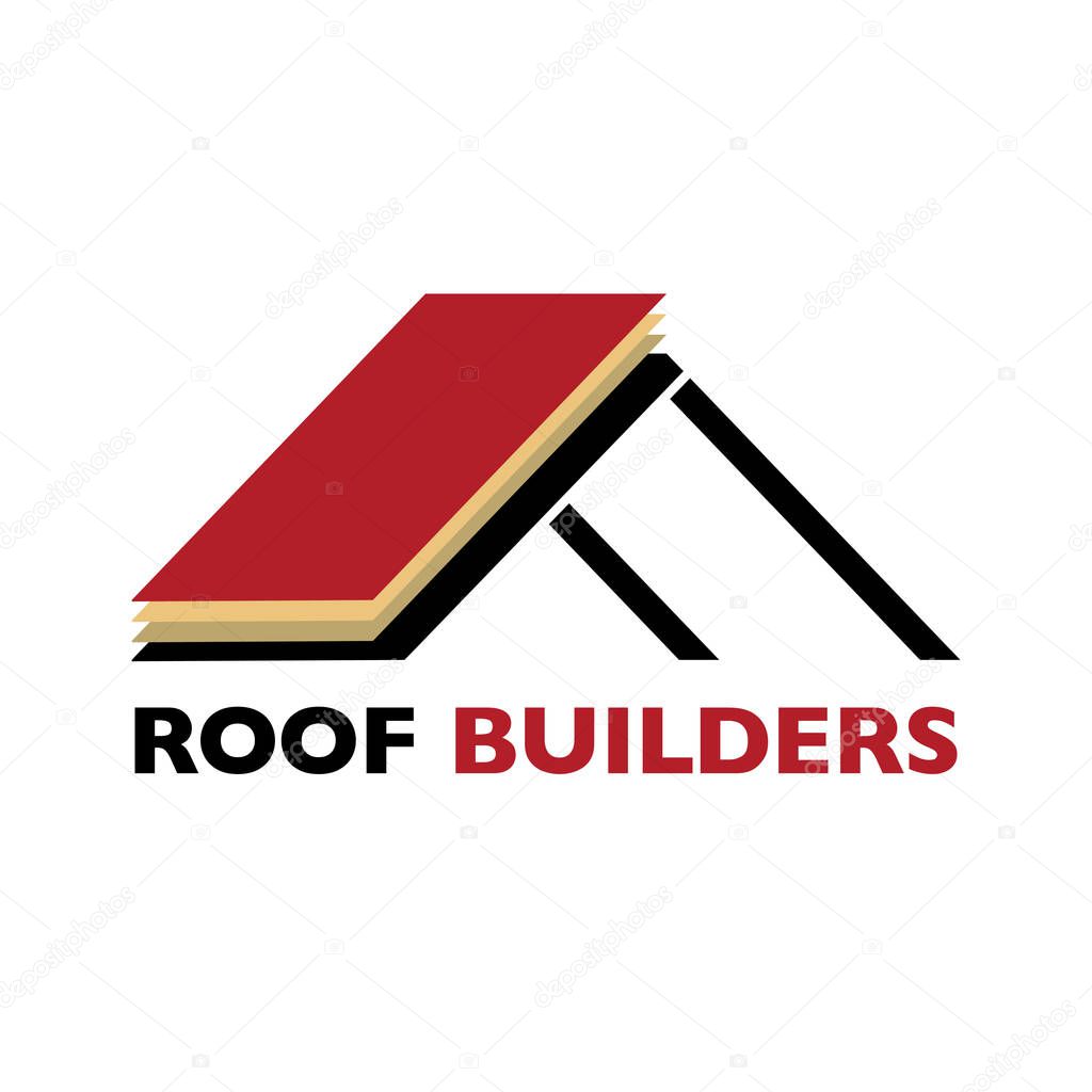 House roof logotype or sign with text Roof Builders. Minimalistic logo for building or industrial company, vector illustration