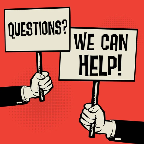 Έχετε ερωτήσεις; Μπορούμε να σας βοηθήσουμε! — Διανυσματικό Αρχείο