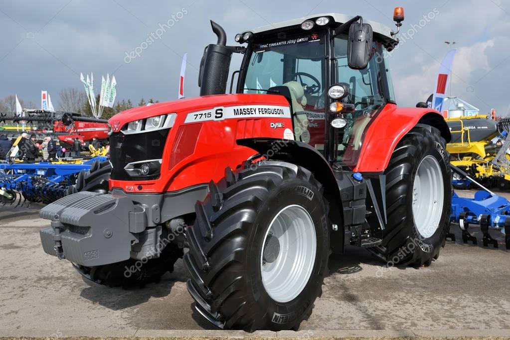 Kaunas, Lithuania - March 23: Massey Ferguson tractor on March 23, 2018 in Kaunas, Lithuania. Massey Ferguson Limited is an American-owned major manufacturer of the agricultural equipment.