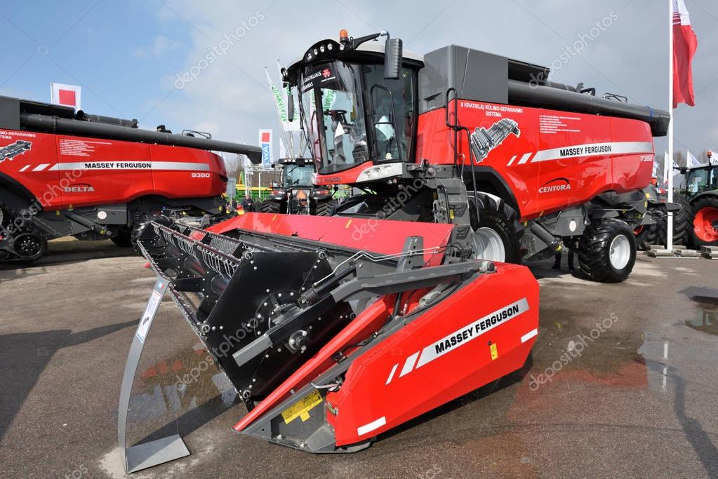 Kaunas, Lithuania - March 23: Massey Ferguson tractors on March 23, 2018 in Kaunas, Lithuania. Massey Ferguson Limited is an American-owned major manufacturer of the agricultural equipment.