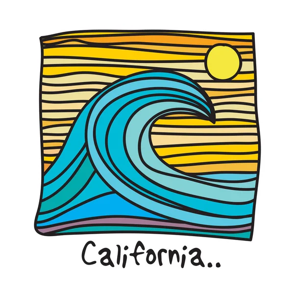 カリフォルニアのビーチは、サーファーのポスター — ストックベクタ