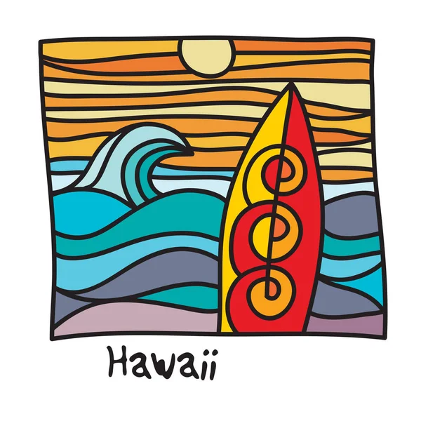 Hawaii beach, sörfçü poster — Stok Vektör