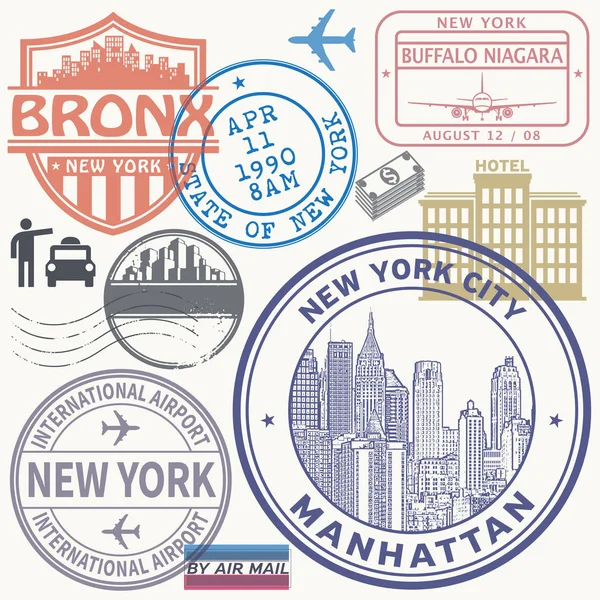 Retro postagem EUA conjunto de selos de aeroporto —  Vetores de Stock
