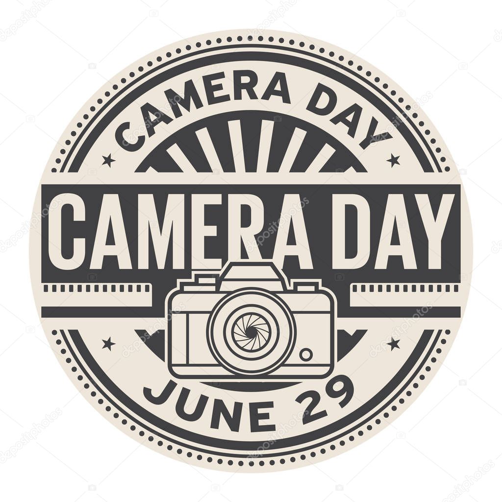 Camera Day,  June 29, rubber stamp, vector Illustration