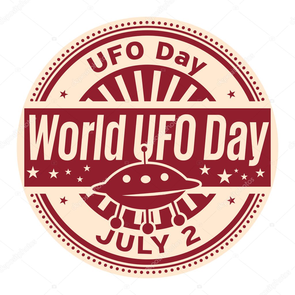 World UFO Day,  July 2, rubber stamp, vector Illustration