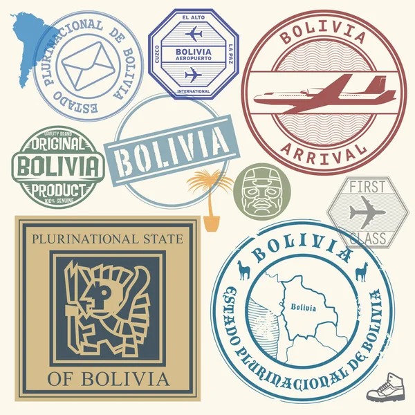 Postzegels of symbolen instellen Bolivia, Zuid-Amerika reizen — Stockvector