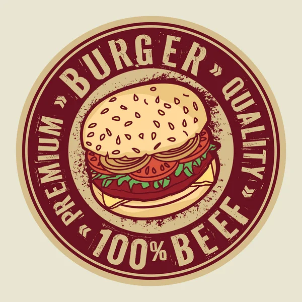 Timbre ou étiquette avec grand burger — Image vectorielle