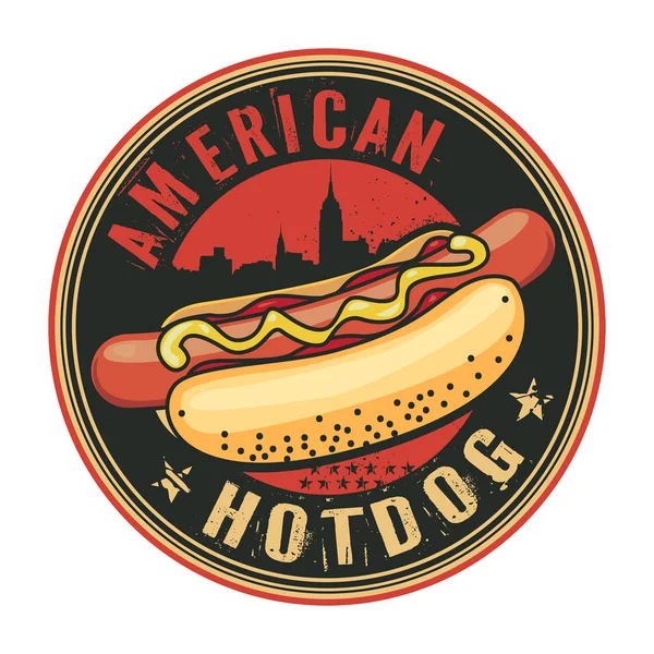 Sello o etiqueta con Hotdog — Vector de stock