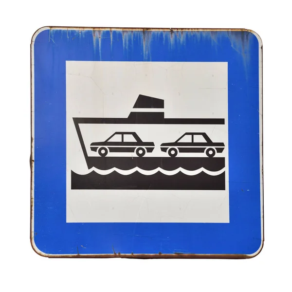 Carro ferry sinal de estrada azul — Fotografia de Stock