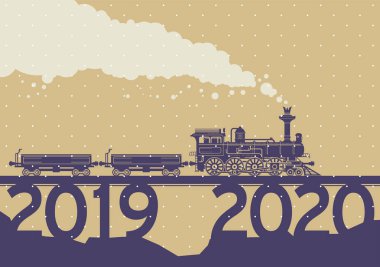 Noel kartı bir vintage buhar tren