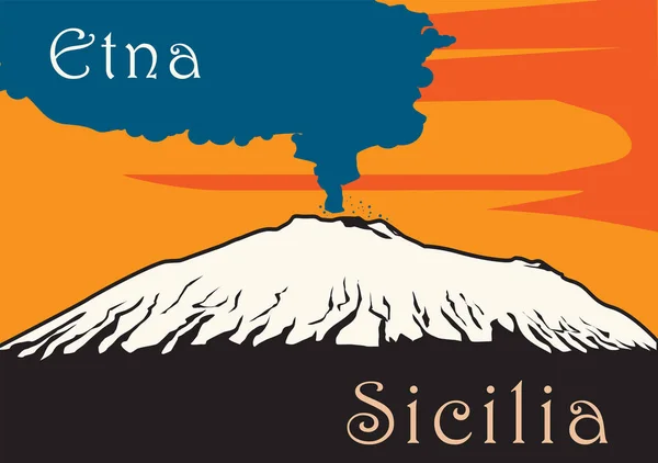 Volcan Etna avec fumée — Image vectorielle