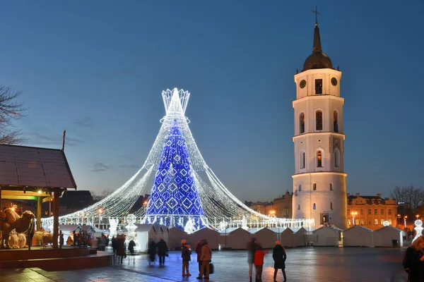 Vilnius 'ta Noel ağacı ve Noel pazarı — Stok fotoğraf