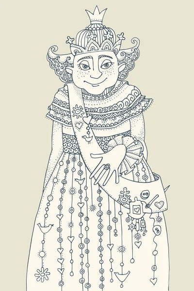 Elegant woman Queen, hand drawn illustration — стоковый вектор