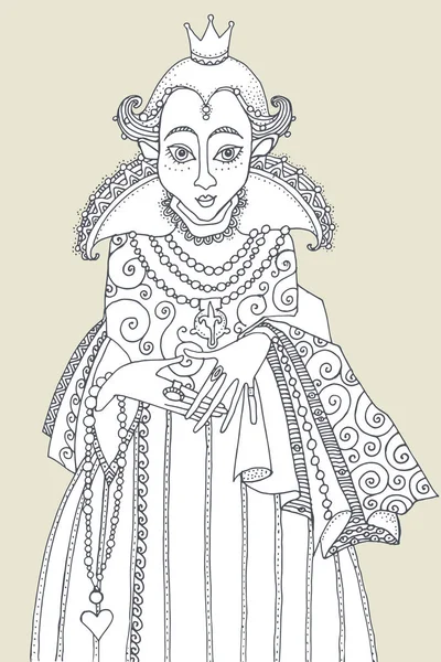 优雅的女性女王，手绘插图 — 图库矢量图片