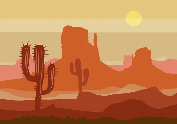 Desierto atardecer paisaje. Arizona — Vector de stock