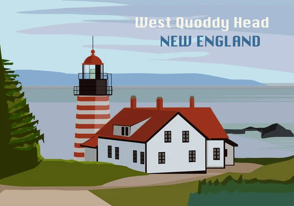 Farol de West Quoddy Head, Maine — Vetor de Stock