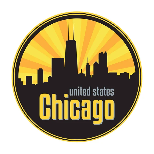 Abzeichen, Etikett oder Stempel mit Chicago Skyline — Stockvektor