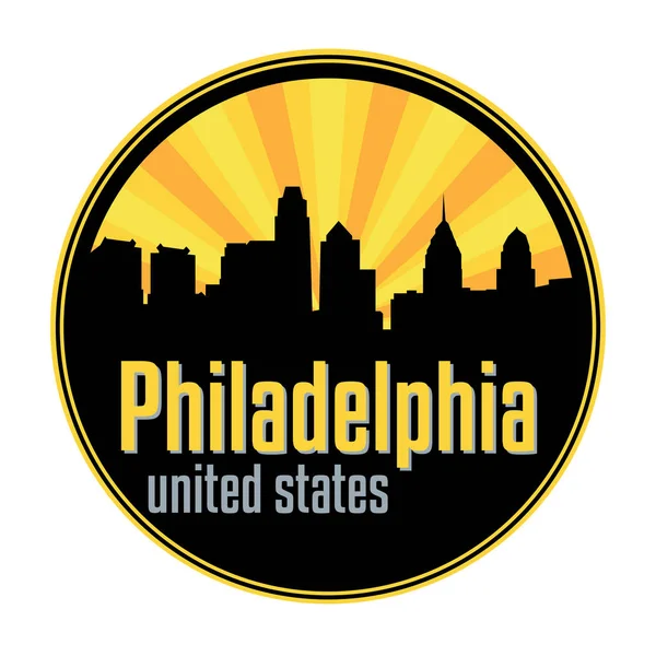 Insignia, etiqueta o sello con el horizonte de Filadelfia — Vector de stock