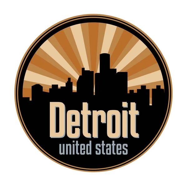 Odznak, štítek nebo razítko s detroitským panoramatem — Stockový vektor