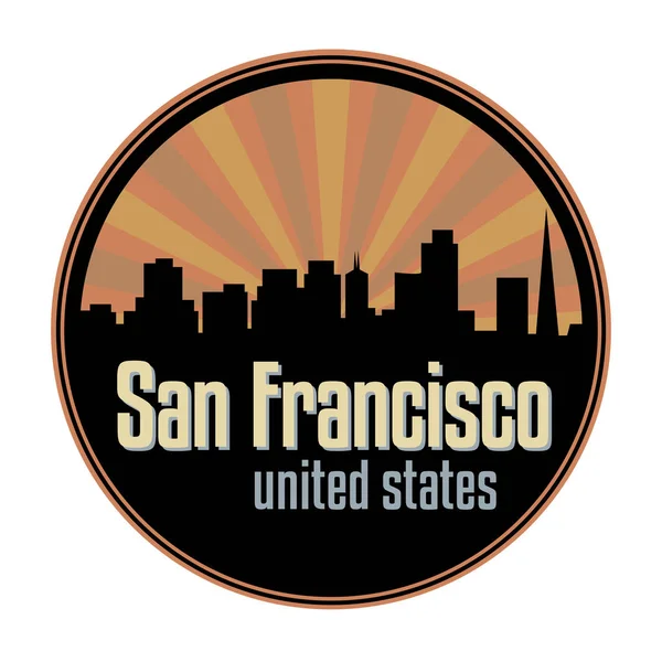 Badge, label of stempel met skyline San Francisco — Stockvector