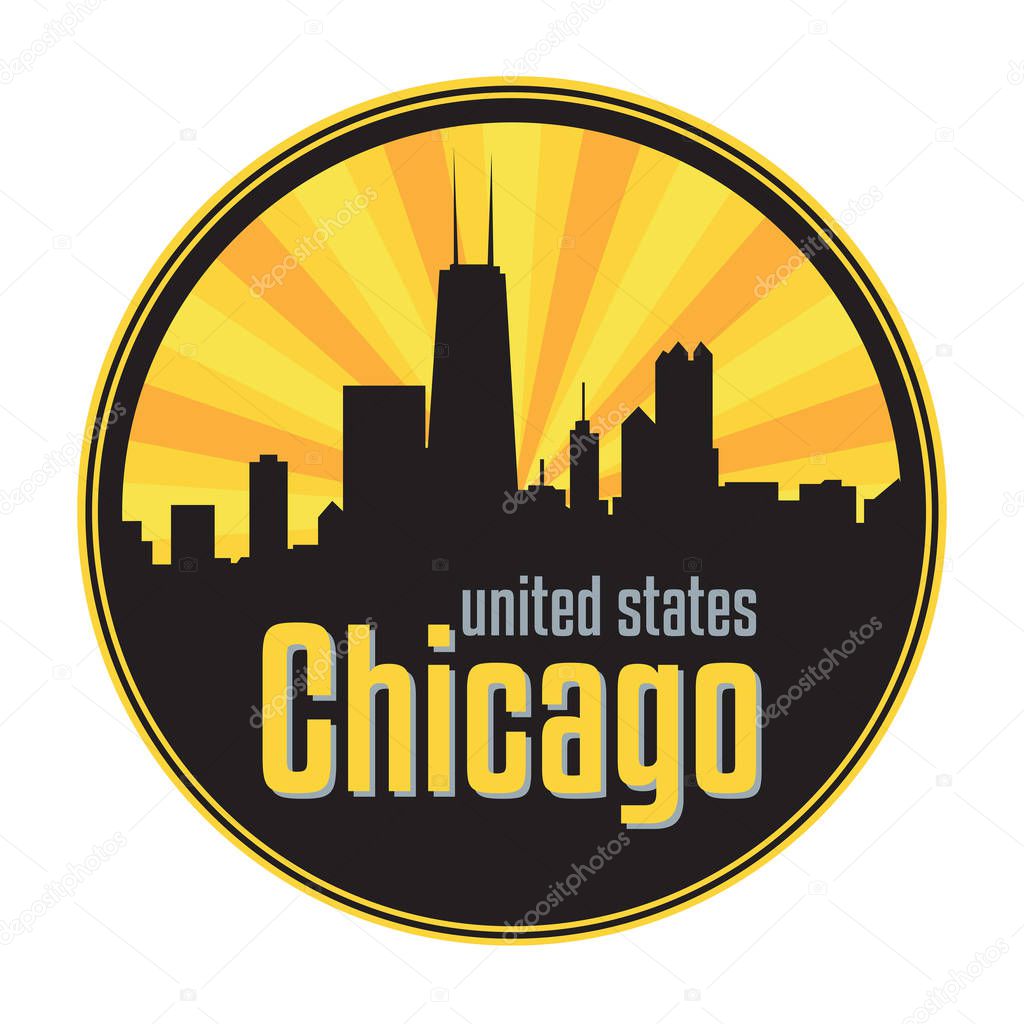 Badge, label or stamp with Chicago skyline