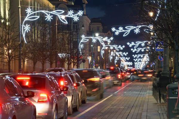 Cars in the night traffic jam — Stock Photo, Image